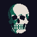 pixelated skull.